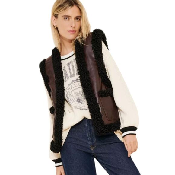 WeWoreWhat Womens Reversible Vegan Leather Sherpa Vest Jacket Size Medium NWT - Picture 1 of 16